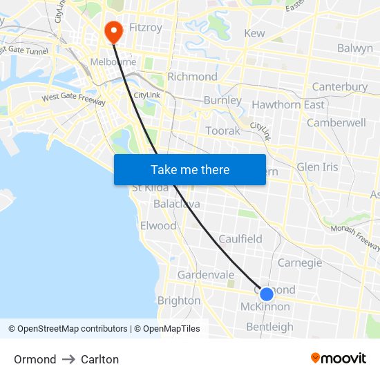 Ormond to Carlton map