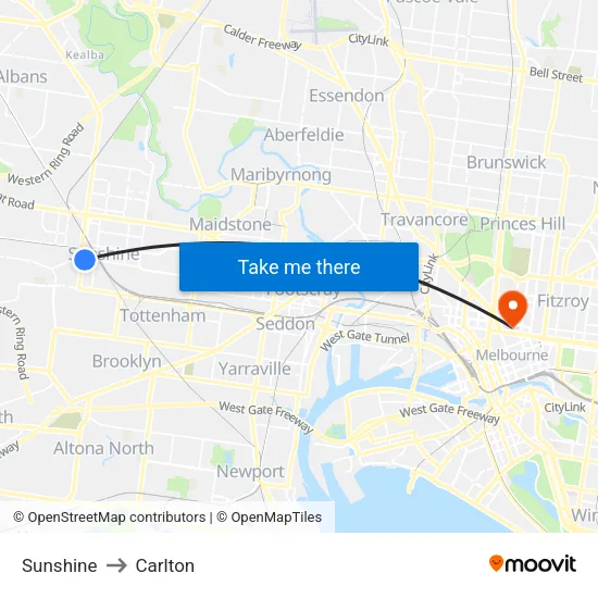 Sunshine to Carlton map