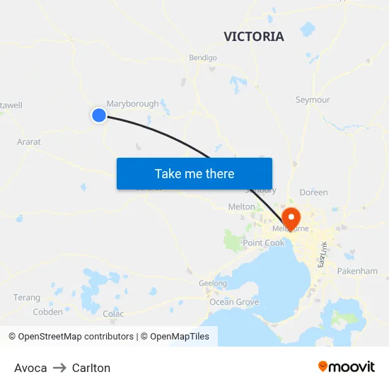 Avoca to Carlton map