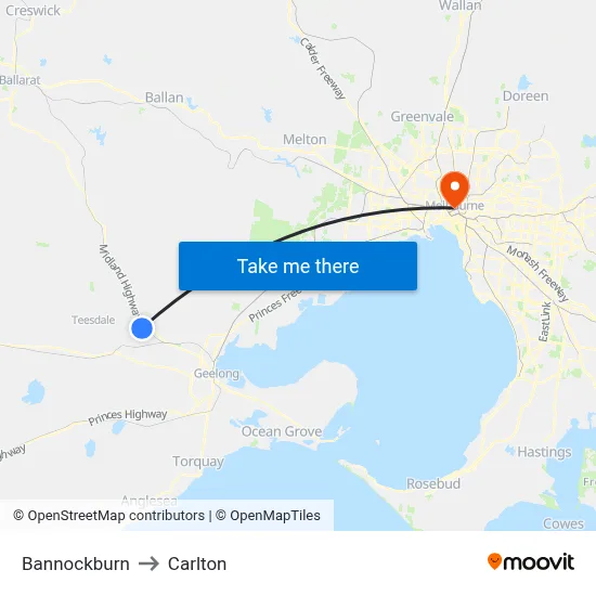 Bannockburn to Carlton map