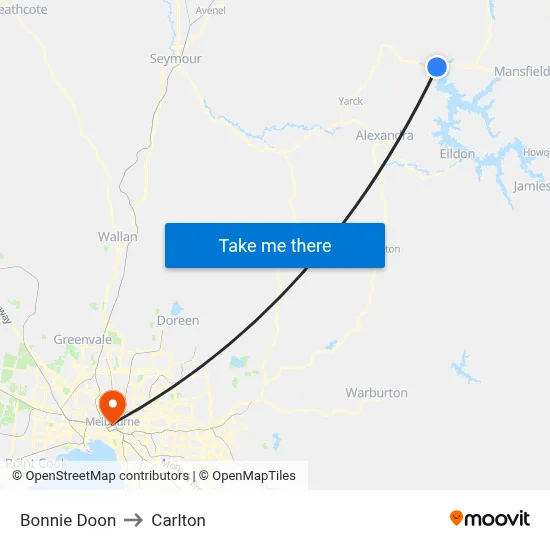 Bonnie Doon to Carlton map