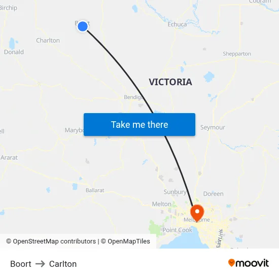 Boort to Carlton map