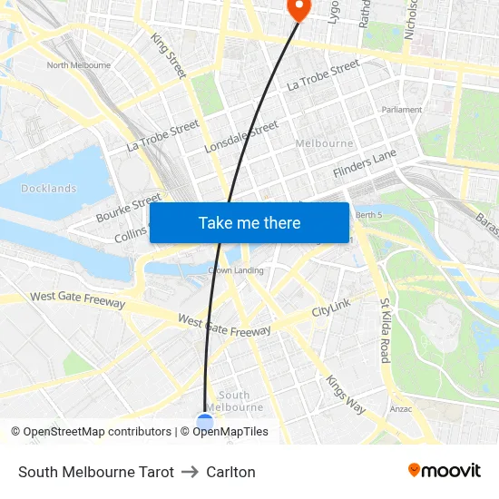 South Melbourne Tarot to Carlton map