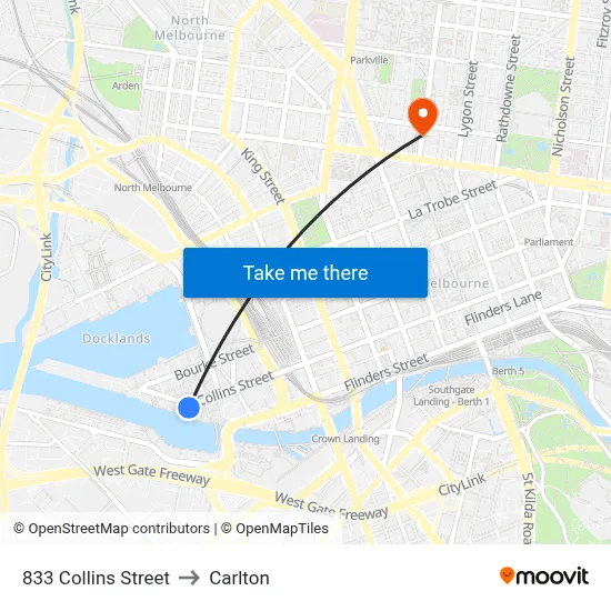 833 Collins Street to Carlton map