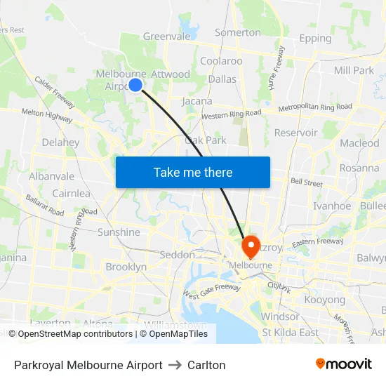 Parkroyal Melbourne Airport to Carlton map