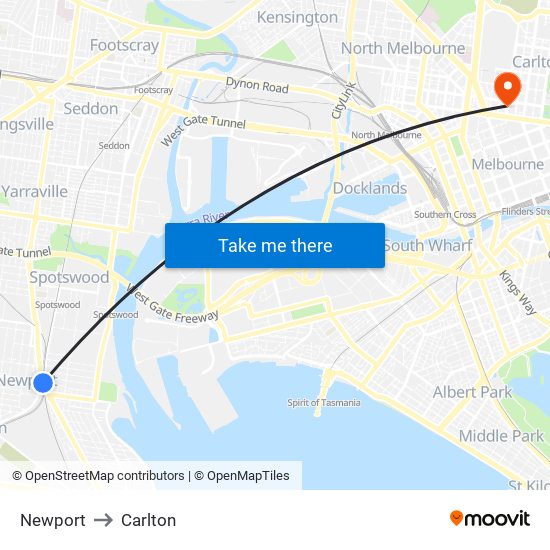 Newport to Carlton map