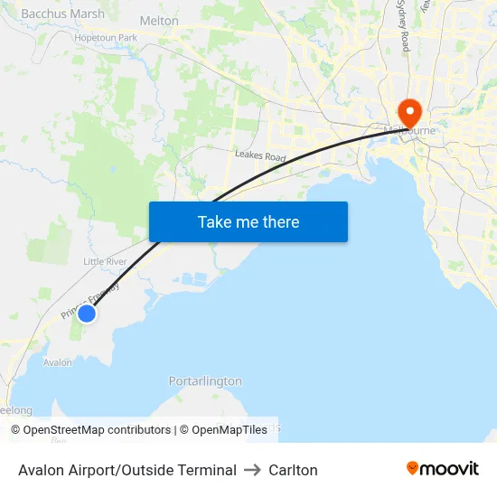 Avalon Airport/Outside Terminal to Carlton map