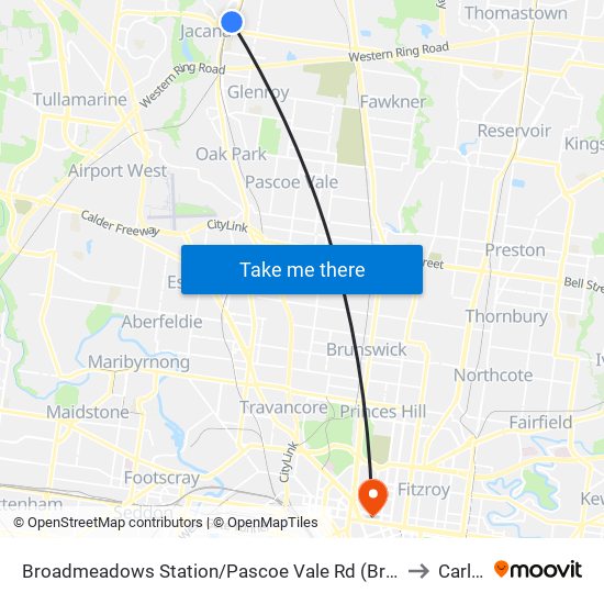 Broadmeadows Station/Pascoe Vale Rd (Broadmeadows) to Carlton map