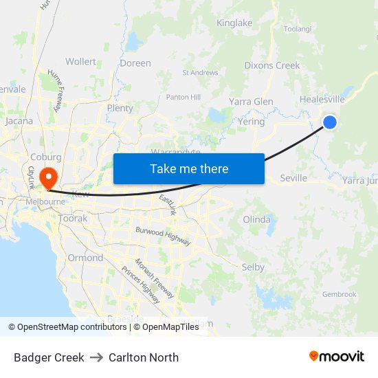 Badger Creek to Carlton North map