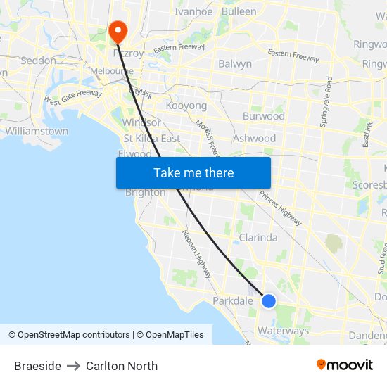 Braeside to Carlton North map