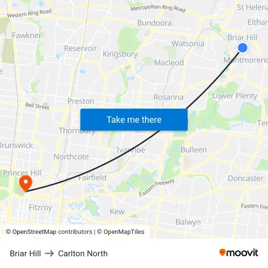 Briar Hill to Carlton North map