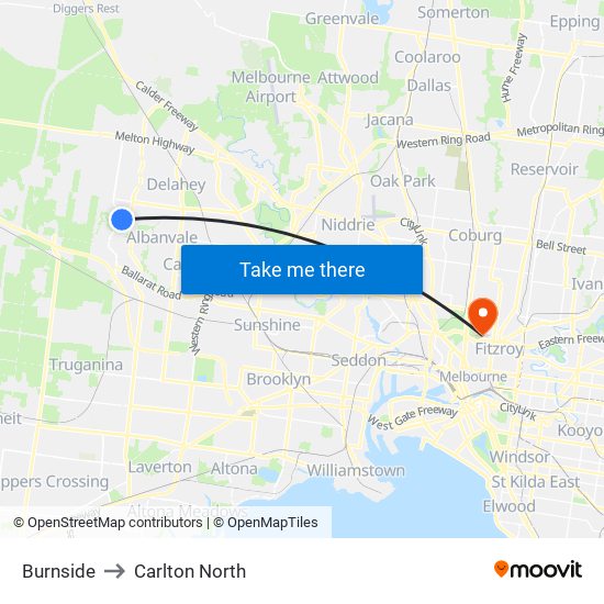Burnside to Carlton North map