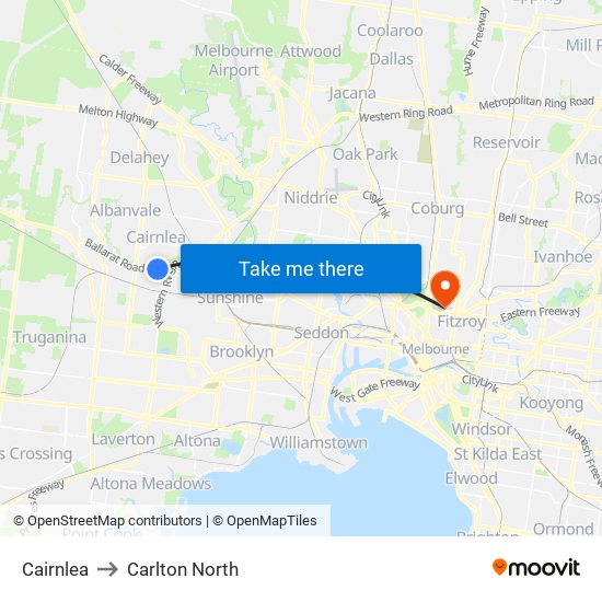 Cairnlea to Carlton North map