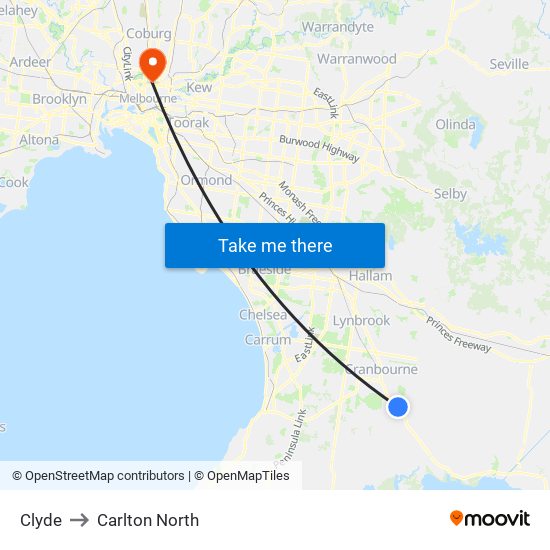 Clyde to Carlton North map