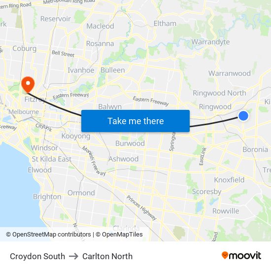 Croydon South to Carlton North map