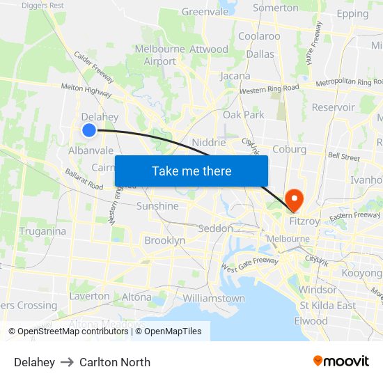 Delahey to Carlton North map