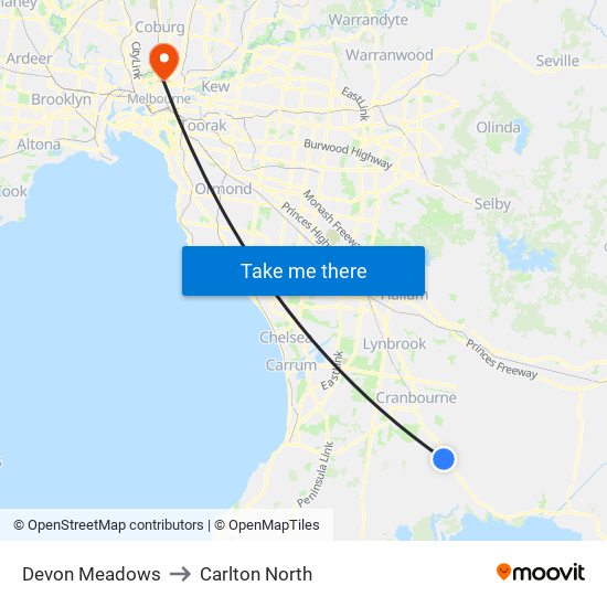 Devon Meadows to Carlton North map