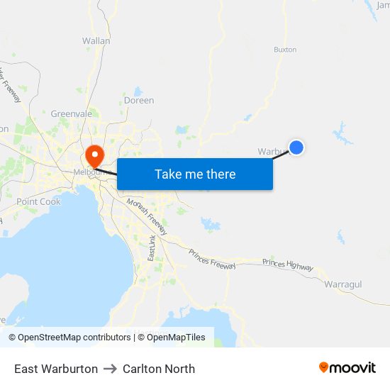 East Warburton to Carlton North map