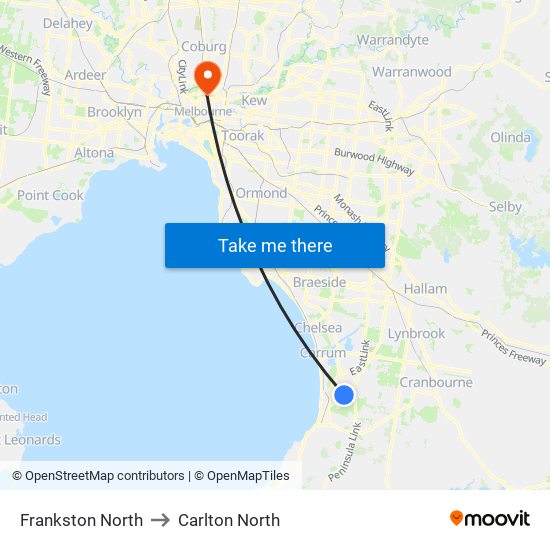 Frankston North to Carlton North map