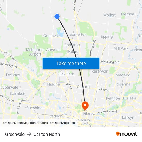 Greenvale to Carlton North map