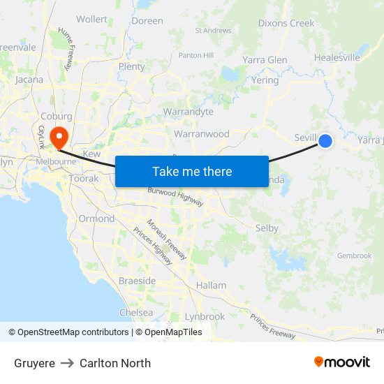 Gruyere to Carlton North map