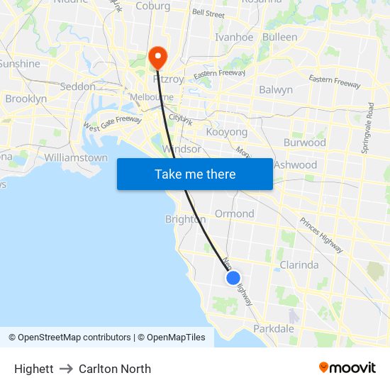 Highett to Carlton North map