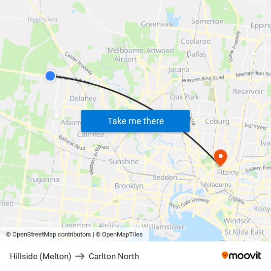 Hillside (Melton) to Carlton North map