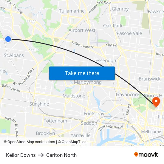 Keilor Downs to Carlton North map