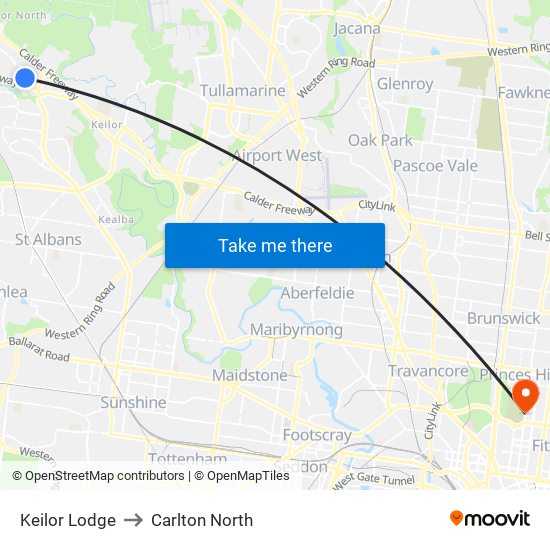 Keilor Lodge to Carlton North map