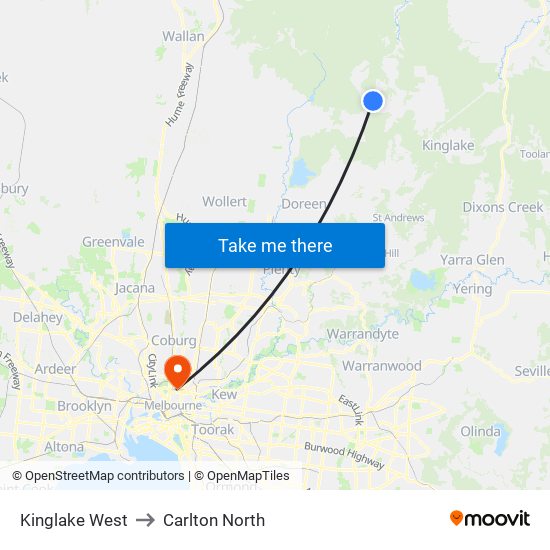 Kinglake West to Carlton North map