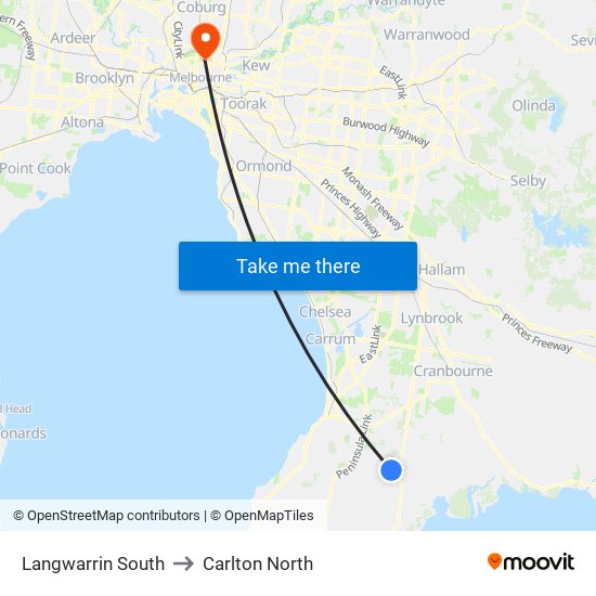 Langwarrin South to Carlton North map