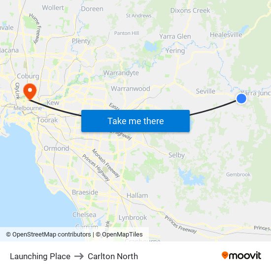 Launching Place to Carlton North map