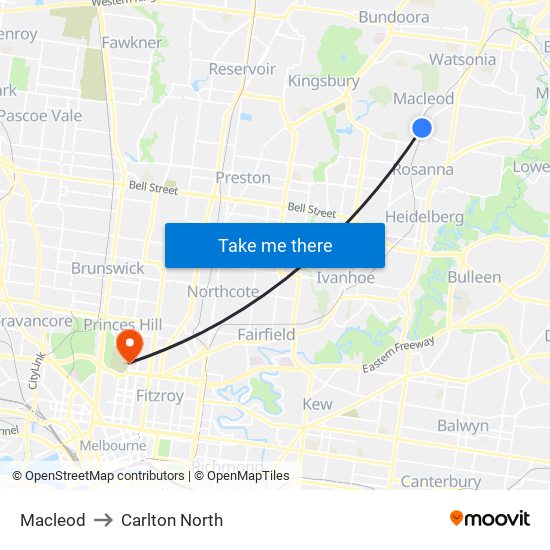 Macleod to Carlton North map