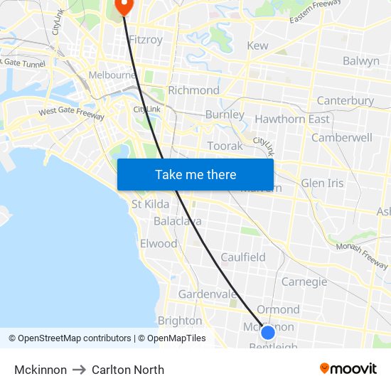 Mckinnon to Carlton North map