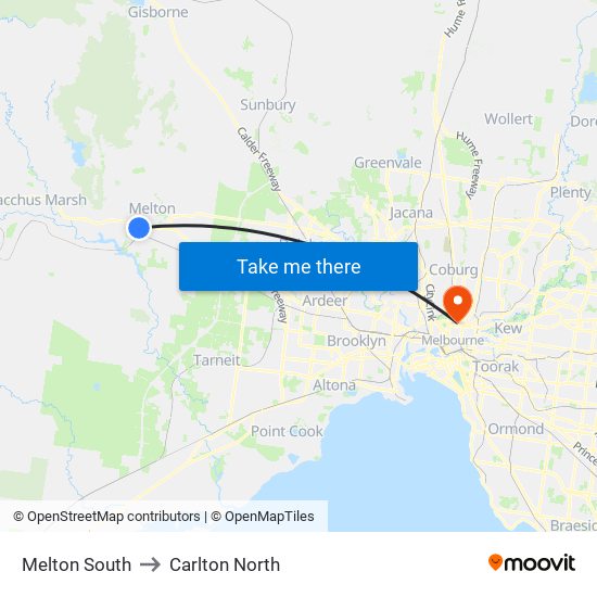 Melton South to Carlton North map