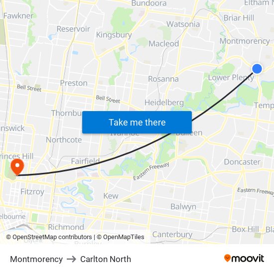 Montmorency to Carlton North map