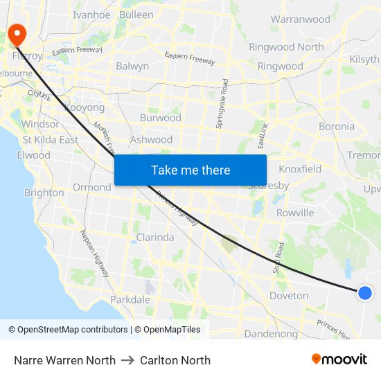 Narre Warren North to Carlton North map