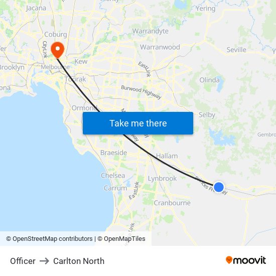 Officer to Carlton North map