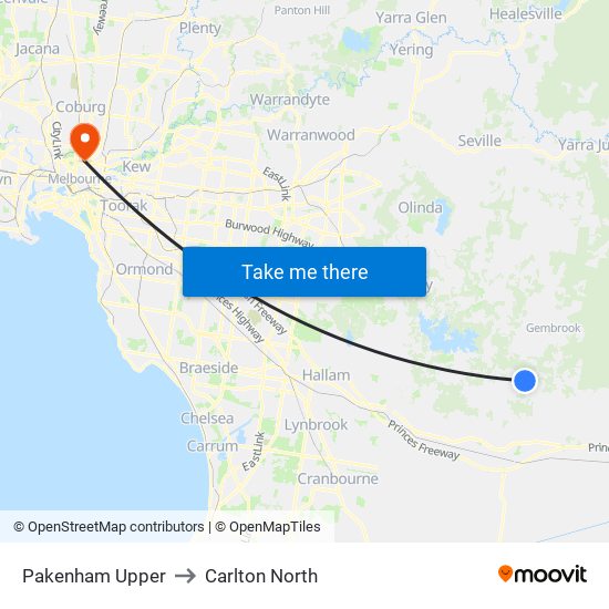 Pakenham Upper to Carlton North map