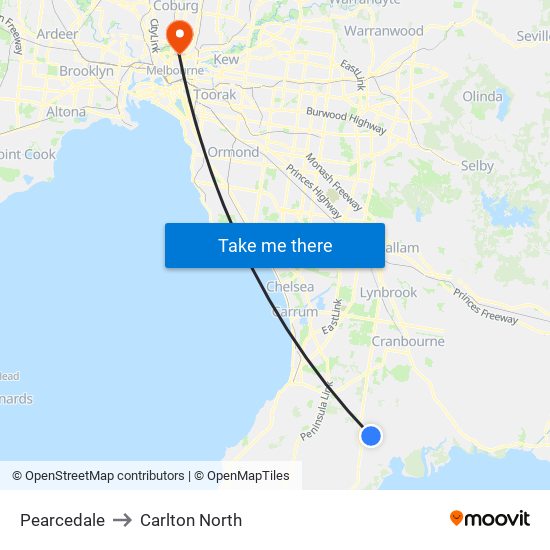 Pearcedale to Carlton North map