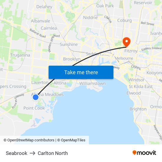 Seabrook to Carlton North map