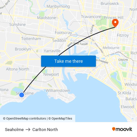 Seaholme to Carlton North map