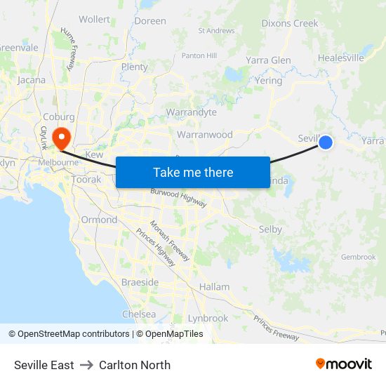 Seville East to Carlton North map