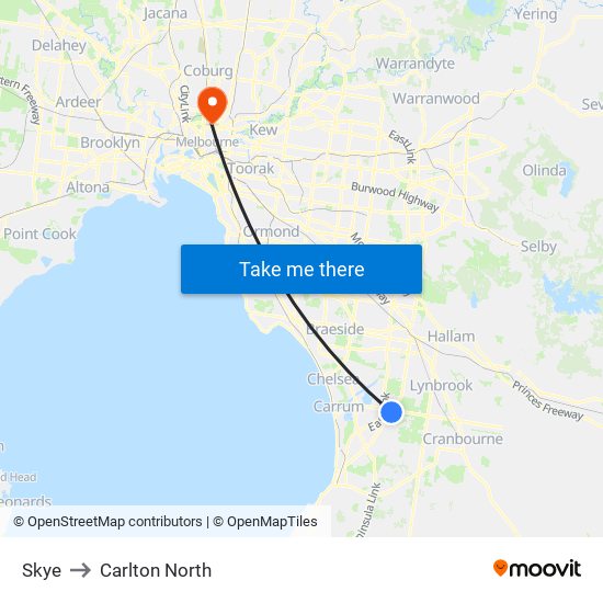 Skye to Carlton North map