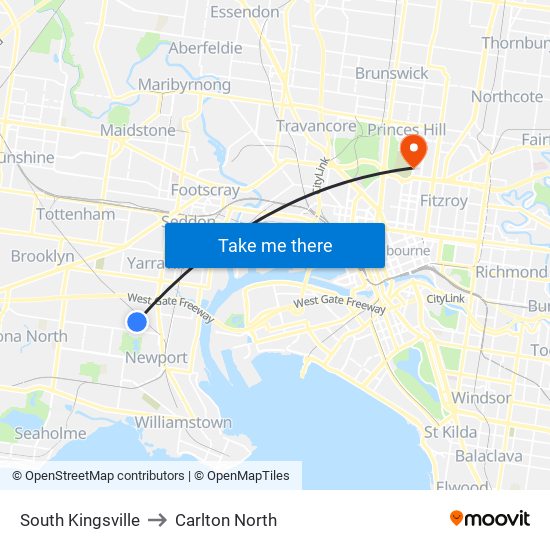 South Kingsville to Carlton North map