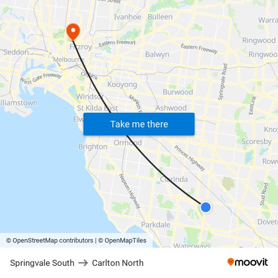 Springvale South to Carlton North map