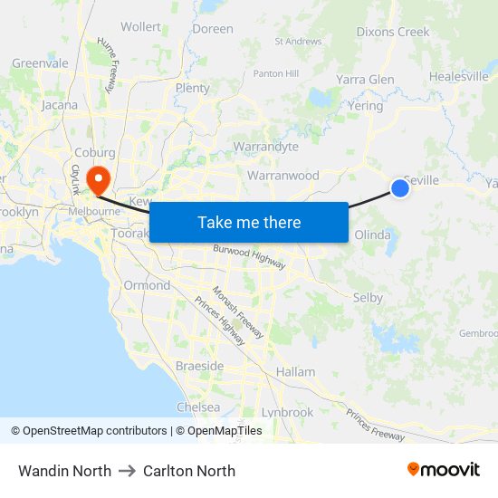 Wandin North to Carlton North map