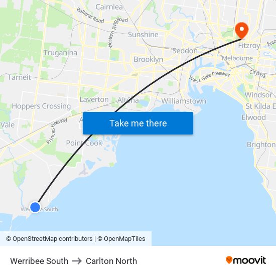 Werribee South to Carlton North map