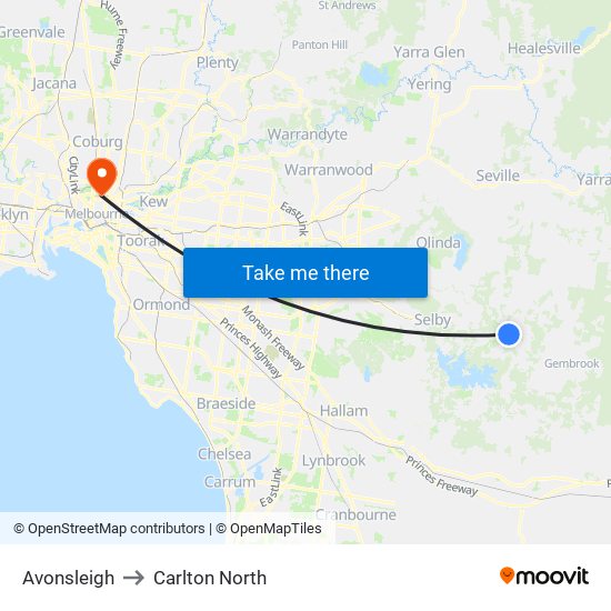 Avonsleigh to Carlton North map