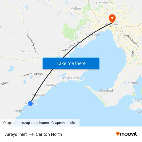 Aireys Inlet to Carlton North map